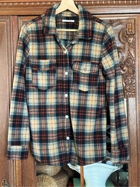 O'Neill Plaid Utility Shacket in Cream, Black & Rust